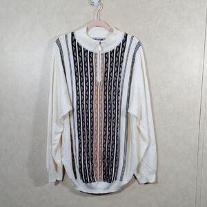 02197 Stacy Adams Men's cream, tan & brown 1/4 zip sweater XXL NEW